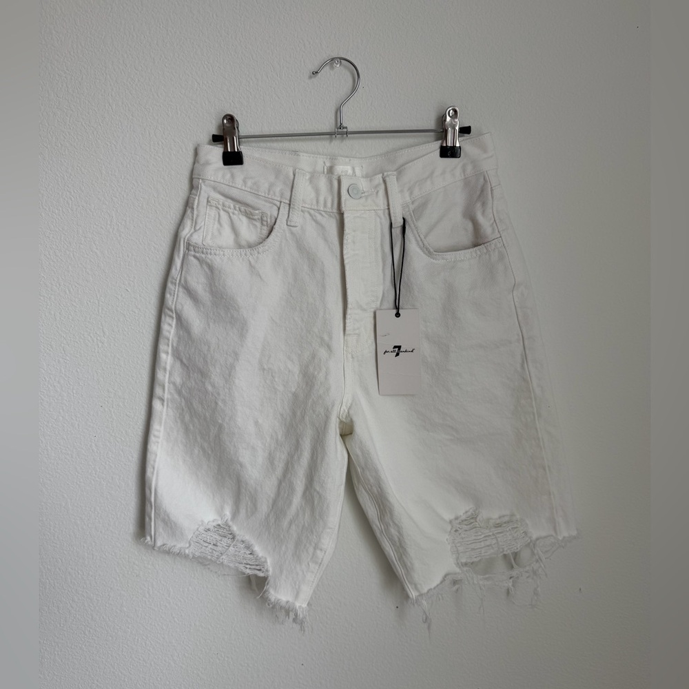 NWT 7 For All Mankind White Distressed Denim Bermuda Shorts